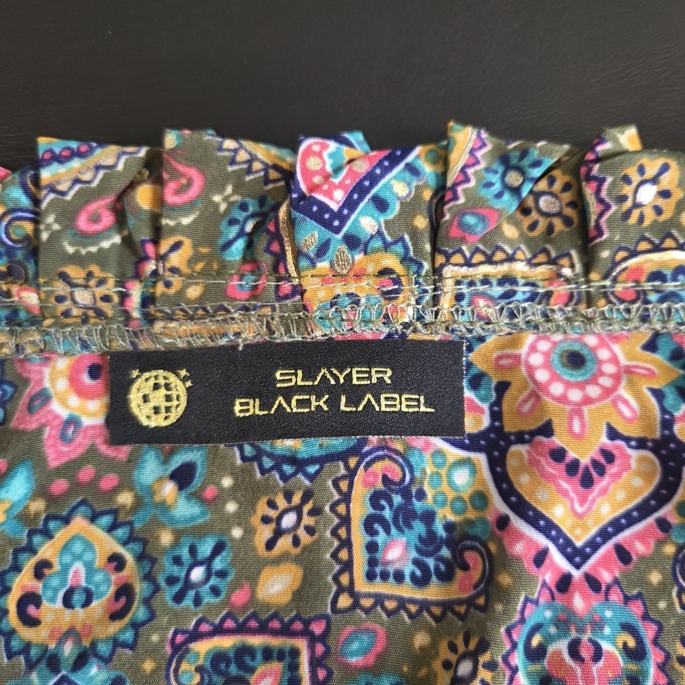 Slayer Black Label Paisley Print Ruffle Dress Long Sleeve Elastic Tie Waist - Picture 3 of 13